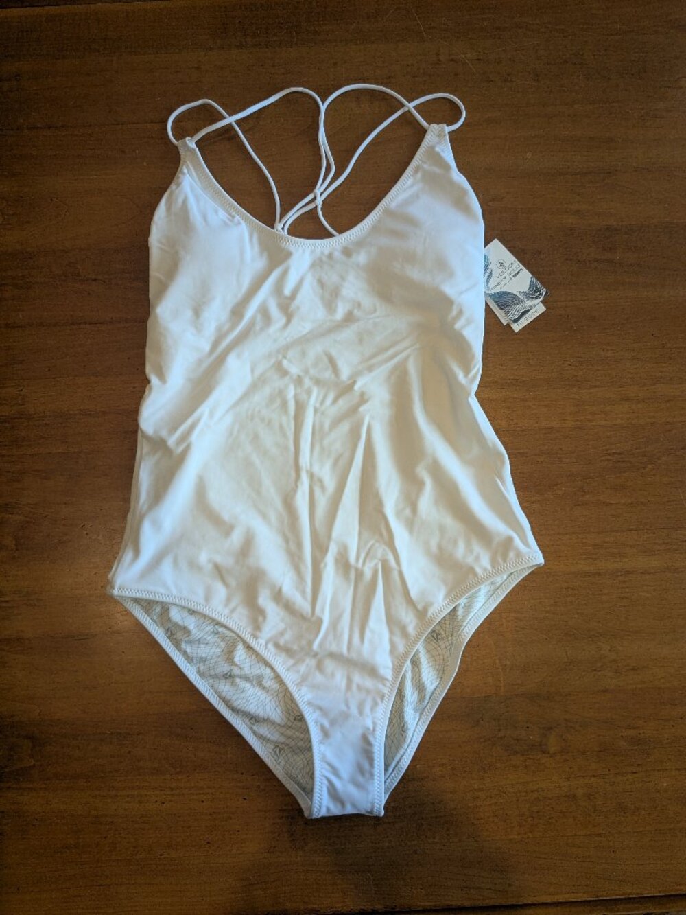 NWT Volcom Womens Lg Simply Solid One Piece Swimsuit White Strappy Back Bathing